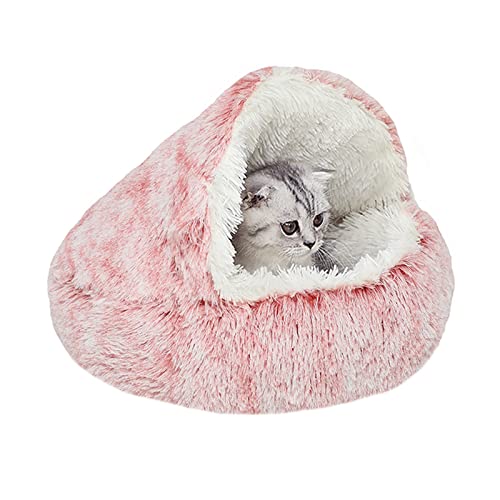 YUDANSI Cat Bed Hooded for Indoor Cats, Dog Bed with Large Covered Hood for Small Dogs Cats Puppy Kitty, Anti Anxiety Donut Cuddler, Anti Slip Plush Faux Fur Enclosed Pet Nest (Washable)(Pink-20inch) - color: pink, size: 20inch