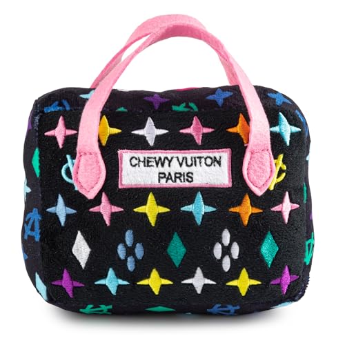 Haute Diggity Dog Chewy Vuiton Handbag Plush Squeaky Dog Toy, Soft Durable Designer-Inspired Stuffed Puppy Chew Toys for Small & Medium Dogs, Machine-Washable (Black Monogram) Large - color: Black Purse, size: Large