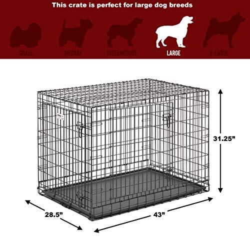 MidWest Homes for Pets Ultima Pro Heavy-Duty 42-Inch Dog Crate, Ultra-Strong Steel Double Door Pet Cage for Large Breeds, Accessories Included - size: 43.0"L x 28.5"W x 31.3"H