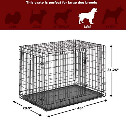 MidWest Homes for Pets Ultima Pro Heavy-Duty 42-Inch Dog Crate, Ultra-Strong Steel Double Door Pet Cage for Large Breeds, Accessories Included - size: 43.0"L x 28.5"W x 31.3"H