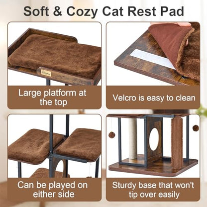 FourFurPets Extra Large Cat Tree, 66.4" XXL Cat Tower for Indoor Cats Large Adult 20lb+, Modern Cat Tree Tower with Scratching Post, Multi-Level Cat Condo, Big Perches, Rustic Brown