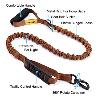 6FT Highly Reflective Heavy Duty Elastic Bungee Medium and Large Dog Leash Shock Absorbing with Comfortable Padded Handle and Traffic Handle Suitable for Training - color: Chocolate Brown