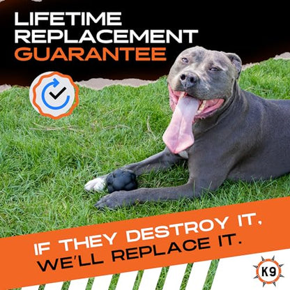 Monster K9 Indestructible XL Dog Ball – Lifetime Replacement - Durable Dog Toy for Aggressive Chewers - Safe, Non-Toxic Natural Rubber - Chew, Fetch, Stuff with Treats - USA Made - 4” (Soft Ball Size)