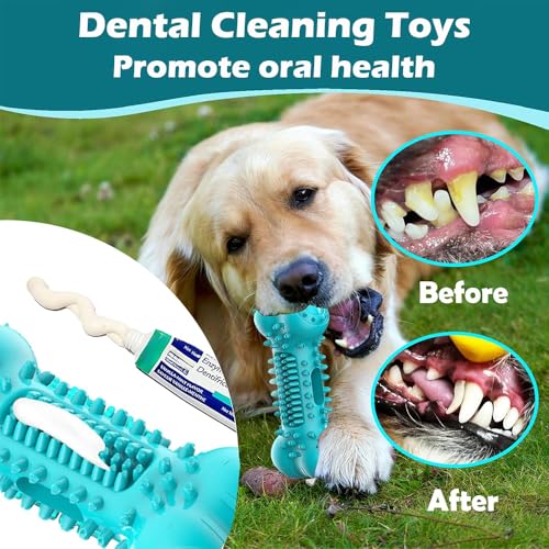 Dog Toys for Aggressive Chewers,Long-Lasting Natural Rubber Toy with Squeaky Interactive Dog Toys for Large Medium Small Breed,Dog Toothbrush Bone Toys