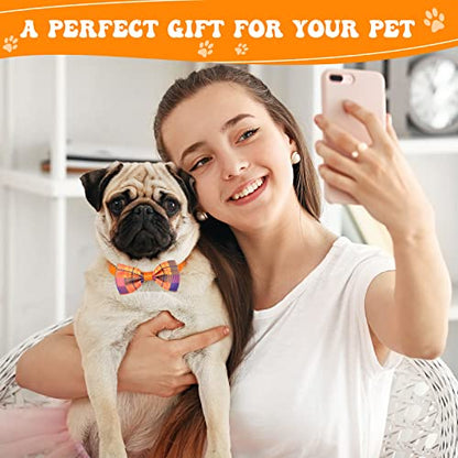 Reginary 100 Pieces Dog Bow Tie Collar Set Include 40 Dog Neckties, and 30 Puppy Bowties, 30 Collar Flowers, Adjustable Pet Ties Grooming for Small Medium Cats Pets Supply(Plaid) - style: Plaid