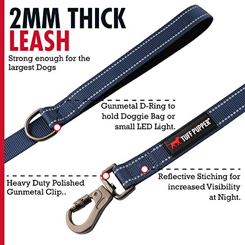 Tuff Pupper Heavy Duty Double Handle Leash | Twist Locking Carabiner Clip | Safety Lock for Strong Dogs | Reflective for Safe Night Walks | 6 Foot Leash | For Medium & Large Dogs - color: Midnight Blue