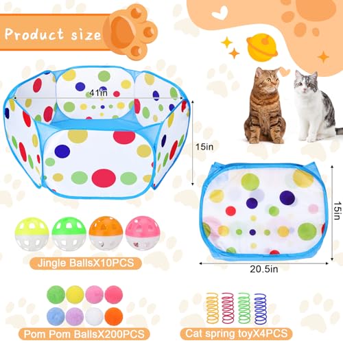 Palksky Ball Pit with 210 Toy Balls and 4 Spring Toys - Interactive Cat Toys for Bored Indoor Cats Self Play, Enrichment Toy for Fun and Exercise - style: Cat Toys ( without Ball Launcher )