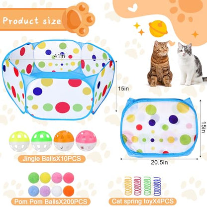 Palksky Ball Pit with 210 Toy Balls and 4 Spring Toys - Interactive Cat Toys for Bored Indoor Cats Self Play, Enrichment Toy for Fun and Exercise - style: Cat Toys ( without Ball Launcher )
