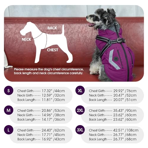 FUAMEY Fleece Lined Dog Coat, Warm Dogs Jacket with Harness, Pop Bag Pockets, Extra Large Doggy Thermal Vest Back Zipper Winter Suit, Snow Cold Weather Outfits, Weimaraner (Violet, 2XL) - color: Bright Violet, size: XX-Large