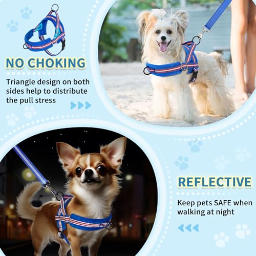 SlowTon No Pull Small Dog Harness and Leash Set, Puppy Soft Vest Harness Neck & Chest Adjustable, Reflective Lightweight Harness & Anti-Twist Pet Lead Combo for Small Medium Dogs (DB-Front Clip, XXS) - color: B-Dark Blue - With Front Clip, size: XX-Small