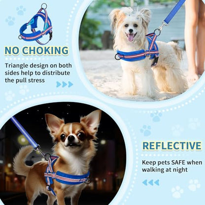 SlowTon No Pull Small Dog Harness and Leash Set, Puppy Soft Vest Harness Neck & Chest Adjustable, Reflective Lightweight Harness & Anti-Twist Pet Lead Combo for Small Medium Dogs (DB-Front Clip, XS) - color: B-Dark Blue - With Front Clip, size: X-Small