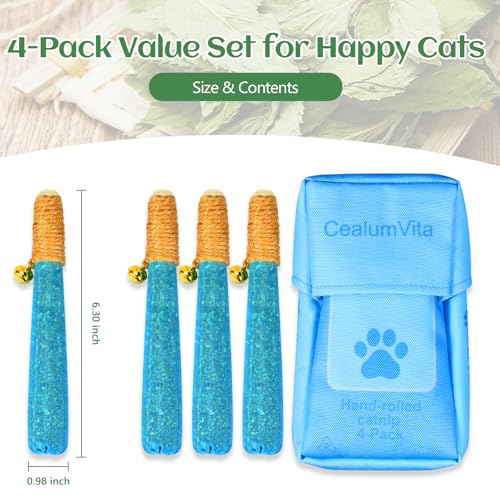 4 Pack Hand-Rolled Catnip Sticks with Chew Rope & Bell -Shaped Cat Toys for Indoor Cats and Kicker Toys, Teething Chew and Play Fun (Blue) - color: Blue