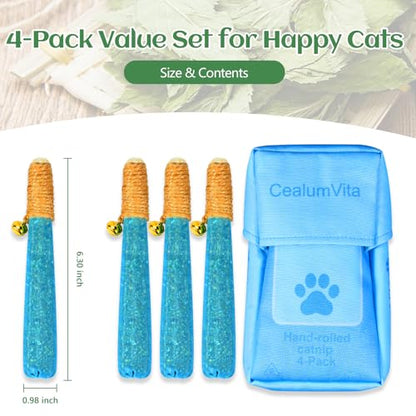 4 Pack Hand-Rolled Catnip Sticks with Chew Rope & Bell -Shaped Cat Toys for Indoor Cats and Kicker Toys, Teething Chew and Play Fun (Blue) - color: Blue