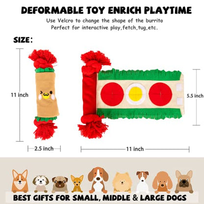 lilfrd Dog Puzzle Snuffle Mat Toys, Squeaky Enrichment Rope Crinkle Treat Dispensing Tug Toy for Small Medium Large Dog, Boredom and Mental Stimulation Toy, Burrito - style: Burrito