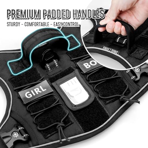Tactical Dog Harness for Medium & Large Dogs, Black Adjustable No-Pull Control with Handle, Heavy Duty Reflective Vest - Size XL - color: Black, size: XL