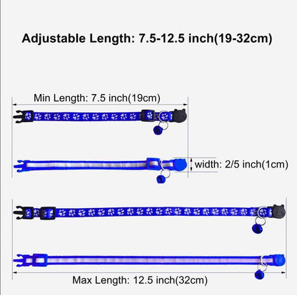 2 Pack Breakaway Cat Collars with Bells, Reflective Design and Claw Print Design, Safety Buckle Kitten Collars Adjustable from 7.5 to 12.5 Inches (Navy Blue) - color: Navy Blue