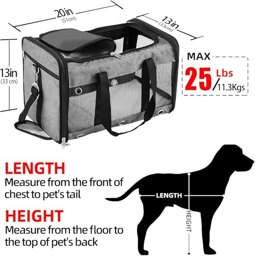 Soft Sided Cat/Dog Carrier，Collapsible Mesh Pets Travel Carriers for Pet/Puppy with Shoulder Strap & Removable Mat，Top Load Small Dogs/Cats Carry Bag Up to 25 Lbs（Grey - L） - size: L Grey