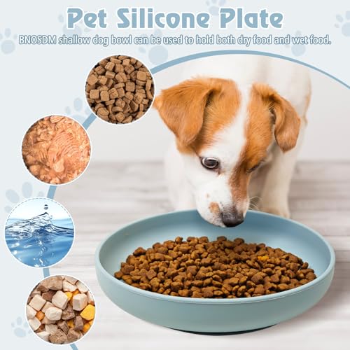 Silicone Cat Bowl Non-Slip Cat Food Plate Flat Dog Bowls with Suction Cup Shallow Puppy Food and Water Dish for Small and Medium Pets (Gray-Blue) - color: 1 Pcs - (Gray-Blue)