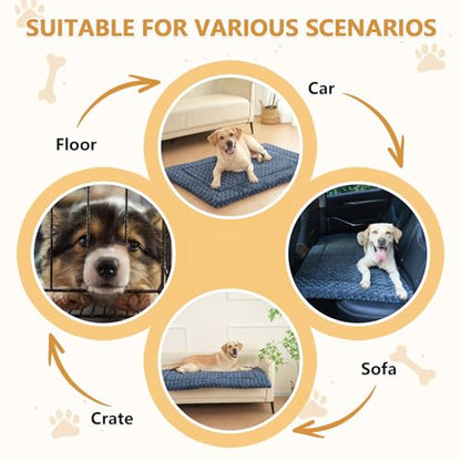 Dog Bed Mat Washable Reversible Dog Crate Pad Soft Fluffy Pet Kennel Beds with Anti-Slip Bottom Dog Cat Sleeping Mattress for Extra Large Dogs, 47x29x1.5 Inch, Gray - size: 47”x29"x1.5"