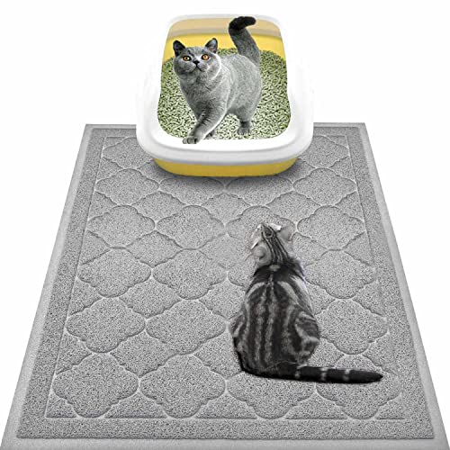 WePet Cat Litter Box Mat, Kitty Premium PVC Pad, Durable Trapping Rug, Phthalate Free, Urine-Resistant, Scatter Control, L 35 x 23 Inch, Cadet Grey - color: #02 Cadet Grey, style: Medallion/35 x 23 Inch