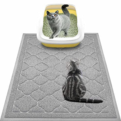 WePet Cat Litter Box Mat, Kitty Premium PVC Pad, Durable Trapping Rug, Phthalate Free, Urine-Resistant, Scatter Control, L 35 x 23 Inch, Cadet Grey - color: #02 Cadet Grey, style: Medallion/35 x 23 Inch