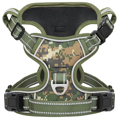 Dog Harness Small Sized,No Pull Dog Harness Adjustable Metal Rings 3 Buckles,Reflective No Choke with Easy Control Handle for Small Dogs,Military Green S - color: Military Green, size: Small (Pack of 1)