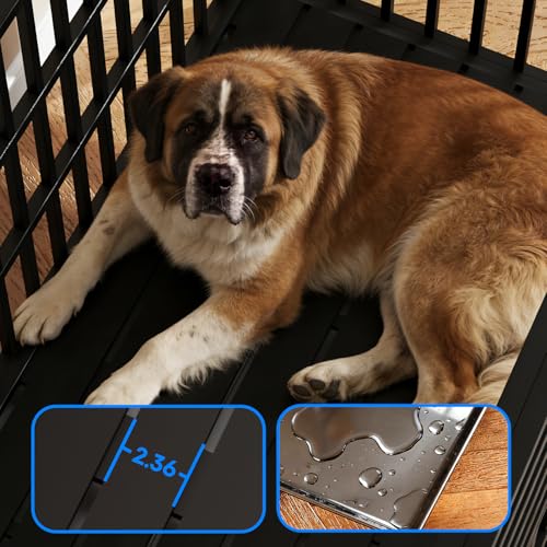 56 inch Heavy Duty Indestructible Dog Crate, Escape Proof Double Door Pet Kennel with Wheels and Trays, Chewproof High Anxiety Extra Large Dog Cage Indoor for Large Giant Dogs, XL/XXL - size: 55.5"L x 29.1"W x 46.1"H