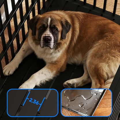 56 inch Heavy Duty Indestructible Dog Crate, Escape Proof Double Door Pet Kennel with Wheels and Trays, Chewproof High Anxiety Extra Large Dog Cage Indoor for Large Giant Dogs, XL/XXL - size: 55.5"L x 29.1"W x 46.1"H