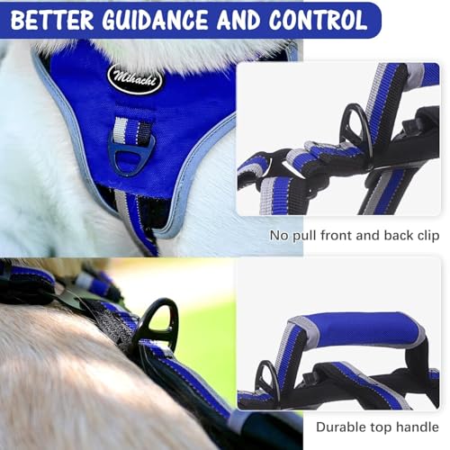 Escape Proof Dog Harness - No Pull Dog Harness with Handle, Soft Padded Reflective and Adjustable Full Body Pet Harness Vest for Medium Large Dogs Walking Hiking Training, Blue X-Large - color: Blue, size: X-Large