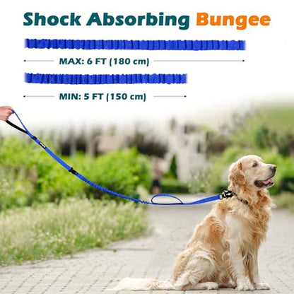 Heavy Duty Tactical Dog Leash, 5 FT Bungee Shock Absorption Leash with 2 Padded Handles, Quick Release Metal Clip, Car Seatbelt, No Pull Training Lead for Large Medium Dogs（Blue） - color: Blue
