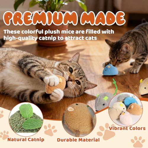 24 Pack 2.36" Colorful Mouse Toy for Cat, Interactive Catnip Animal Toys Plush Catnip Mouse Shaped Biting Toys for Indoor Cats