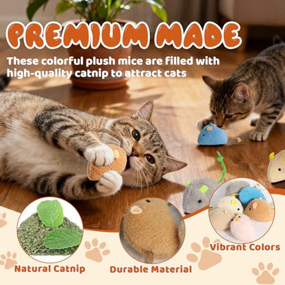 24 Pack 2.36" Colorful Mouse Toy for Cat, Interactive Catnip Animal Toys Plush Catnip Mouse Shaped Biting Toys for Indoor Cats