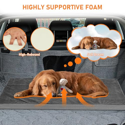 Dog Bed Mat for Car Backseat, Non-Slip Waterproof Car Seat Mat for Dogs & Pets with 2-Inch Thick Foam & Easy Clean Dog Pad Cover Suitable for Travel, Camp, Home (23.5x51in, Grey)