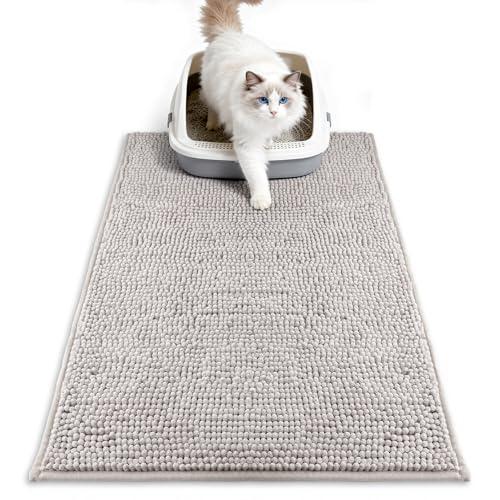 Pieviev Chenille Cat Litter Mat for Litter Box, 28"x22" Soft Ultra Absorbent Mat, Waterproof & Non-Slip, Easy to Clean Litter Trapping Mat for Indoor Cats, Gray - color: Grey, size: L-28''X20''
