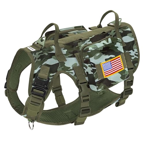 Dog Harness Medium Sized,Tactical Dog Harness with Handle,No Pull Military Style Service Dog Vest with Pockets Adjustable for Medium Large Dogs,Camo Green,Chest 22-35" - color: Camouflage Green, size: M:Chest 22-35",Fit 30-80lbs