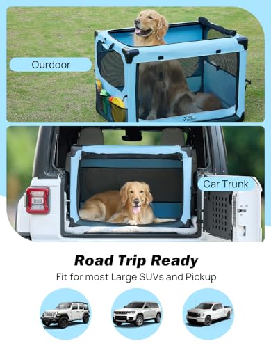 JOYTUTUS Pet Day Special, 38 Inch Collapsible Dog Crate, Steel Frame 8-Bar Foldable Soft Kennel, Portable Travel Crate for Large Dog Up to 70lbs, Oxford Cat Carrier Fit for Car Travel Indoor Outdoor - size: L (38" L x 26" W x 26" H)