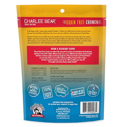Charlee Bear Crunch Grain Free Dog Treats, Bacon and Blueberry, 8 Ounce Resealable Bag, Low Calorie Training Treats for Dogs, Limited Ingredient, Healthy, Crunchy Dog Snacks, Made in USA - size: 8 Ounce (Pack of 1)
