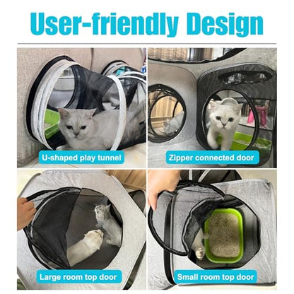 Portable Cat Playpen 2-Room with Tunnel, 3-in-1 Pop-up Cat Dog Crate Play Enclosure with Separate Areas, Foldable Pet Playpen for Puppy Kitten and Small Animals Indoor Outdoor - size: Small