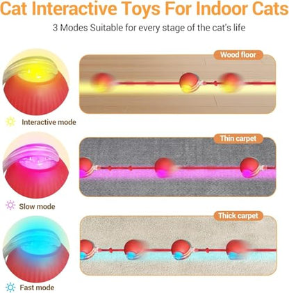 Interactive Cat Toys for Indoor Cats, USB Rechargeable Self-Moving Ball with Tail, Automatic Rolling Ball with 3 Modes, Touch Activated,