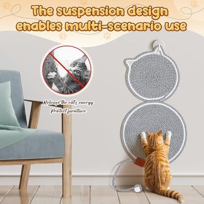 Shinylin 25.6 Inch Large Scratching Mat for Indoor Cats Natural Cotton Rope Flat Scratcher with Ear Hooks and Ball Toy Cat Scratch Rug Pad for Wall, Couch, Carpets, Sofas(Light Gray) - color: Light Gray