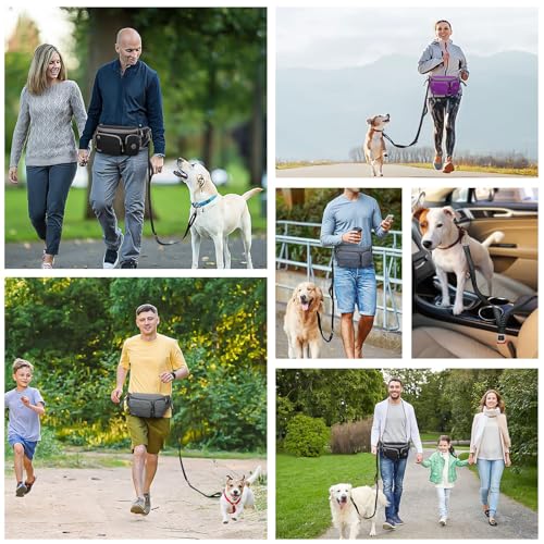 TUDEQU 4-in-1 Hands Free Dog Leash Waist Belt with Dog Walking Fanny Pack,Dog Seat Belt, Waist Leash for Large Dogs,Dog Walking,Hiking,Running,Jogging - color: PURPLE