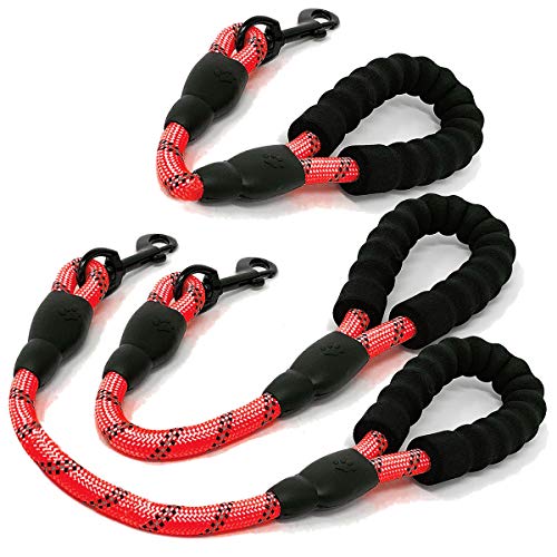 Cymiler Short Dog Leash,3 Sizes Nylon Short Traffic Leash with Padded Handle,Dog Short Training Leash with Highly Reflective Threads for Small Medium Large Dogs - color: Rope-Red
