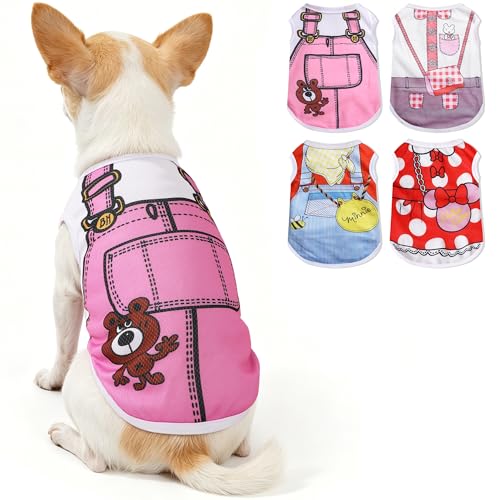 XXS Dog Clothes for Small Dogs: Dog Shirts with Cute Patterns, Stretchy Girl & Boy Puppy Clothes for Toy Chihuahua Teacup Cat, 4 Pack Pet T-Shirts Outfits for 4-16 lb Dogs - color: Pink Set, size: XX-Small