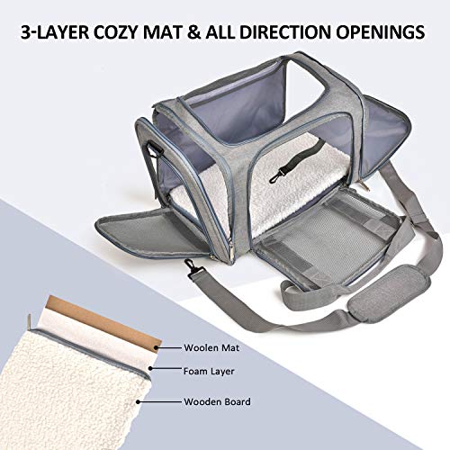 Henkelion Cat Carriers Dog Carrier Pet Carrier For Small / Medium Cats Dogs Puppies (Up To 15lbs), TSA Airline Approved Small Dog Carrier Soft Sided, Collapsible Waterproof Travel Puppy Carrier - Grey - color: Grey, size: 17.0"L x 11.0"W x 11.0"H