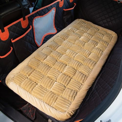 Dog Bed for Car Back Seat Soft Plush Backseat Pet Bed Mat Non-Slip Travel Pet Mat, Fuzzy Plaid Dog Seat Cover, Fit for Backseat Extenders and Trucks SUVs (Light Brown, 54" x 24.8") - color: Light Brown