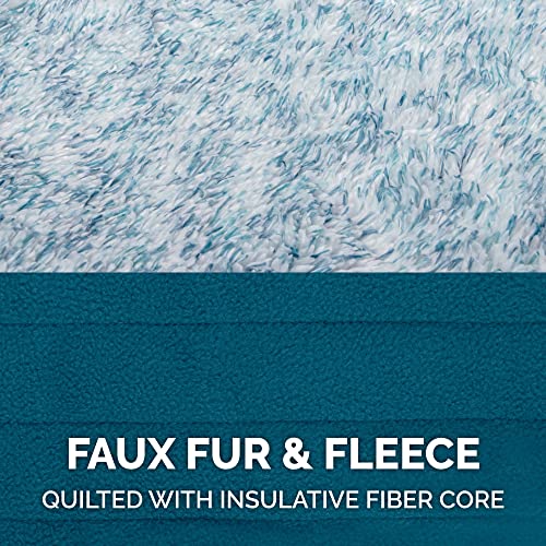 Furhaven Reversible Small Dog Coat, Washable & Insulating w/ Leash Access - Two-Tone Faux Fur & Quilted Fleece Flex-Fit Jacket - Marine Blue, Small - color: Marine Blue, size: SM