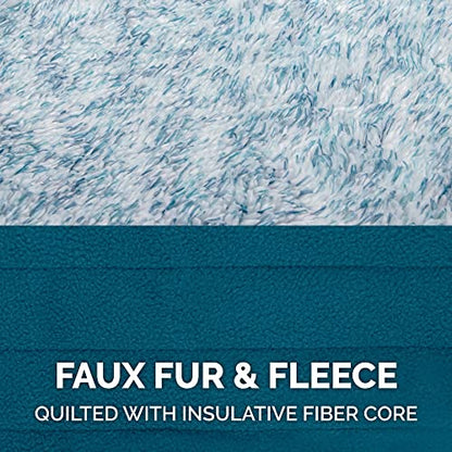 Furhaven Reversible Small Dog Coat, Washable & Insulating w/ Leash Access - Two-Tone Faux Fur & Quilted Fleece Flex-Fit Jacket - Marine Blue, Small - color: Marine Blue, size: SM