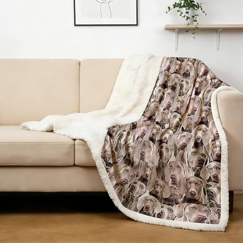 BlessLiving Weimaraner Fuzzy Dog Blanket for Kids Adults - Cute Puppy Fleece Blanket with Animal Pattern - Reversible Sherpa Couch Sofa Bed Throw (50 x 60 Inches) - color: Weima Dog 1, size: Throw, 50 x 60 Inches