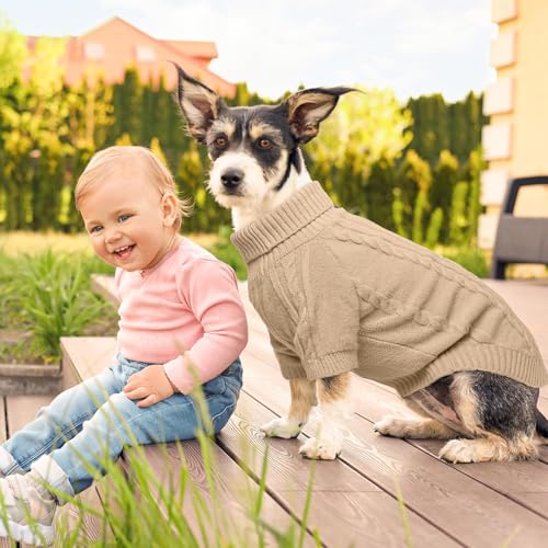 BEAUTYZOO Small Dog Sweater-Dog Sweatshirt Pullover Cable Knit Wear Classic Turtleneck Thick Cold Weather Clothes for Small Dogs, Medium Dogs, Puppies,Khaki Cable M (Back: 16", Chest: 21", Neck: 13") - color: Khaki Cable, size: M (Back: 16", Chest: 21", N