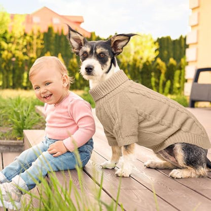 BEAUTYZOO Small Dog Sweater-Dog Sweatshirt Pullover Cable Knit Wear Classic Turtleneck Thick Cold Weather Clothes for Small Dogs, Medium Dogs, Puppies,Khaki Cable M (Back: 16", Chest: 21", Neck: 13") - color: Khaki Cable, size: M (Back: 16", Chest: 21", N
